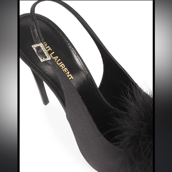 Mae Slingback Sandals In Crepe Satin With Feathers - Picture 3 of 11